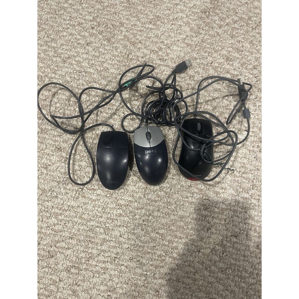 Lot of 3 Wired USB Optical Black Mouse Dell Microsoft PC Computer